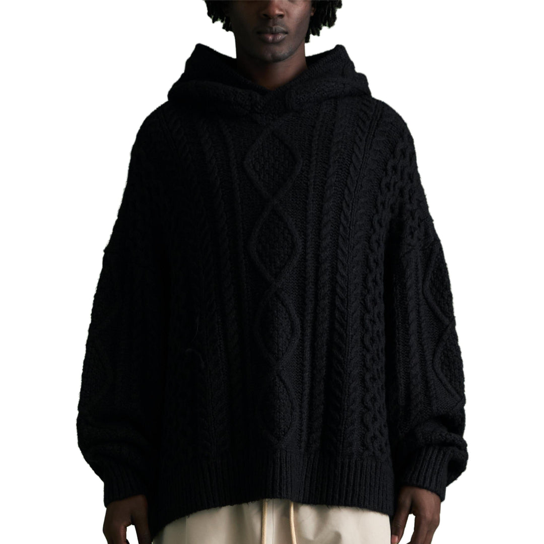 Fear of God Essentials FW23 Cable Knit Hoodie 'Jet Black' 192BT234390F