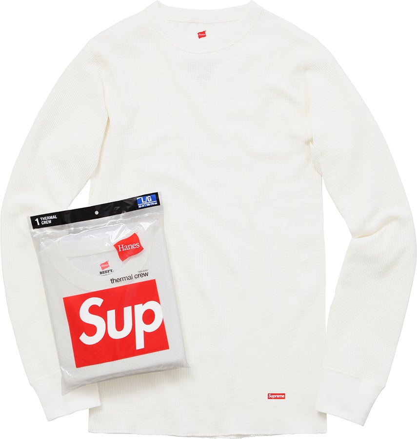SUPREME X HANES THERMAL CREW WHITE