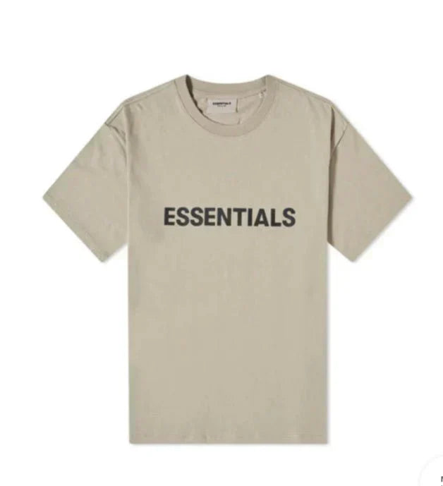 FEAR OF GOD ESSENTIALS BOXY T-SHIRT APPLIQUE LOGO TAUPE CLOTHING