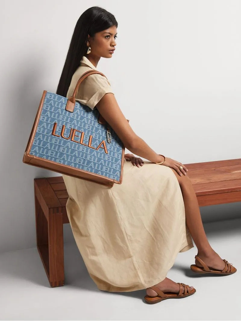 Luella Gold Logo Large Denim Tote