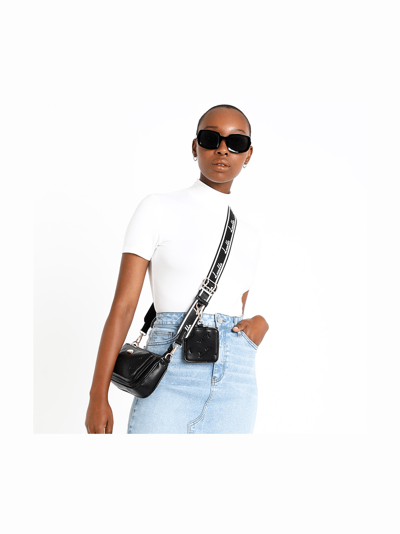 Luella Crossbody Bag with Embossed Logo Print and Removable Pouch